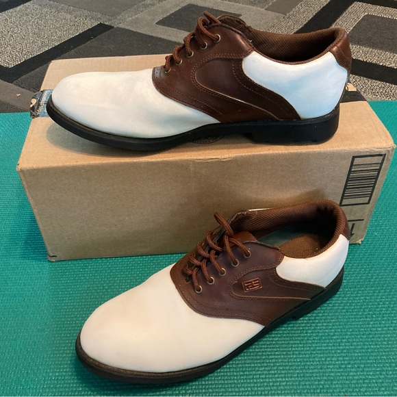 Pro Select 1805 Men's Brown and White Saddle Spikeless Golf Shoes - Picture 12 of 12